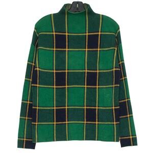 Rachel Zoe Sweater Academia Preppy Old Money Cottage Tartan Plaid Green Medium